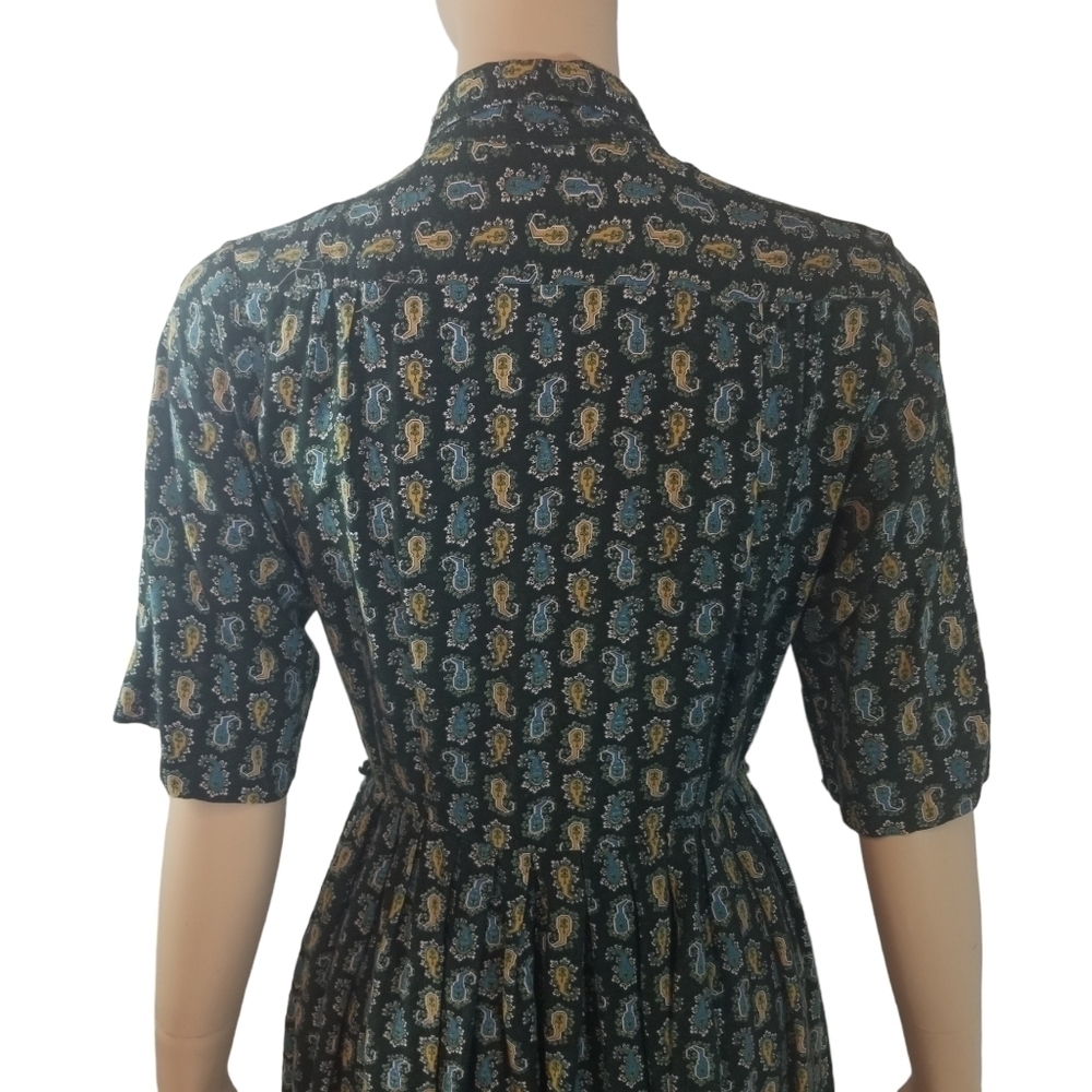 Vtg 50s mcm midcentury paisley cotton day dress - Picture 7 of 11
